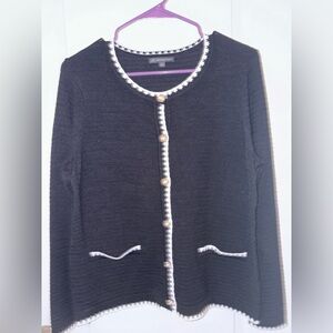 Adrianna Papell Black Cardigan with White Trim